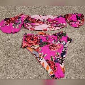 Maaji Floral Hot Pink Bikini Set Size Medium